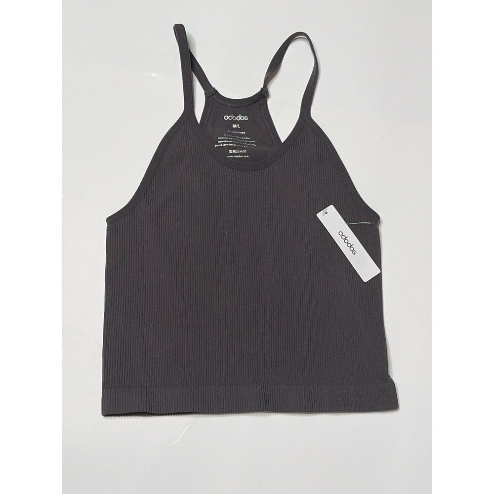 Ododos Womens Seamless Ribbed Cami Tank Top Dark Gray Charcoal Crop M/L NWT